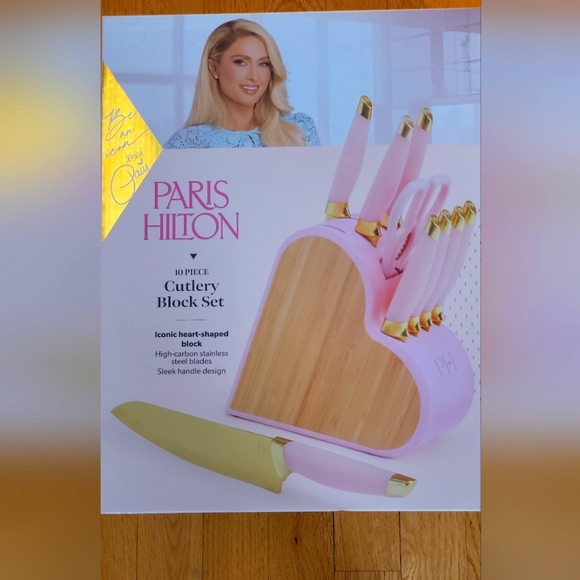 Paris Hilton 10-Piece Heart-Shaped Stainless Steel Knife Block Set, Pink - Picture 1 of 4